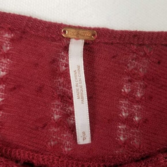 Free People Burgundy Lace Yoke Short Sleeve Crochet Knit Top Womens Size S - Picture 2 of 7